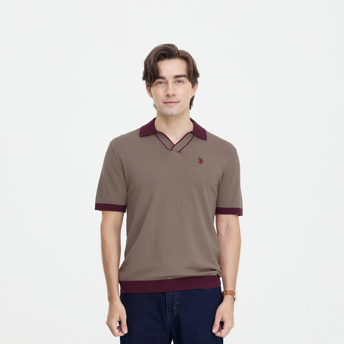 U.S. Polo Assn. Men’s Regular Fit Interlock Polo Shirt เสื้อโปโล สี Khaki