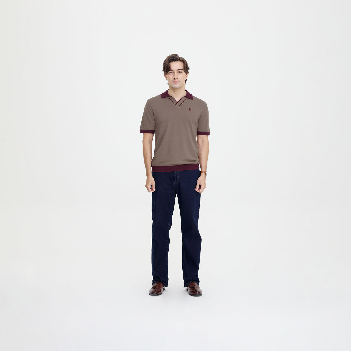 U.S. Polo Assn. Men’s Regular Fit Interlock Polo Shirt เสื้อโปโล สี Khaki